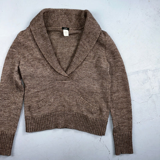 J.Crew Shawl Popover Sweater Brown Merino Wool Alpaca Size M Long Sleeve Cozy