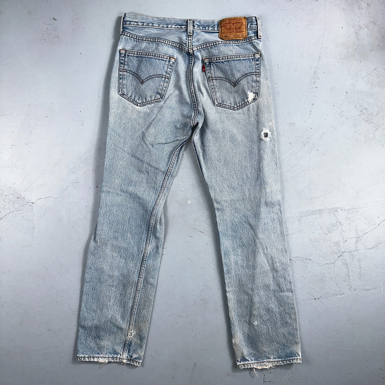 Levis 501 Vintage 90s Mexico Straight Leg Jeans 33x34 Y2K Light Wash Act 30x29