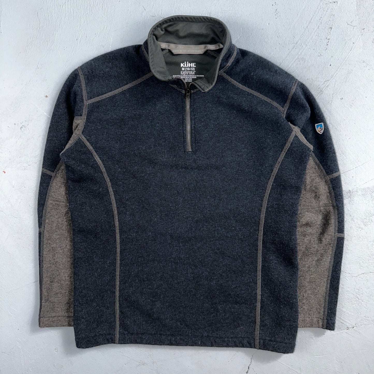 Kuhl Youth Size M (10-12) Navy Gray Kashmira Fleece Pullover Sweater Quarter Zip