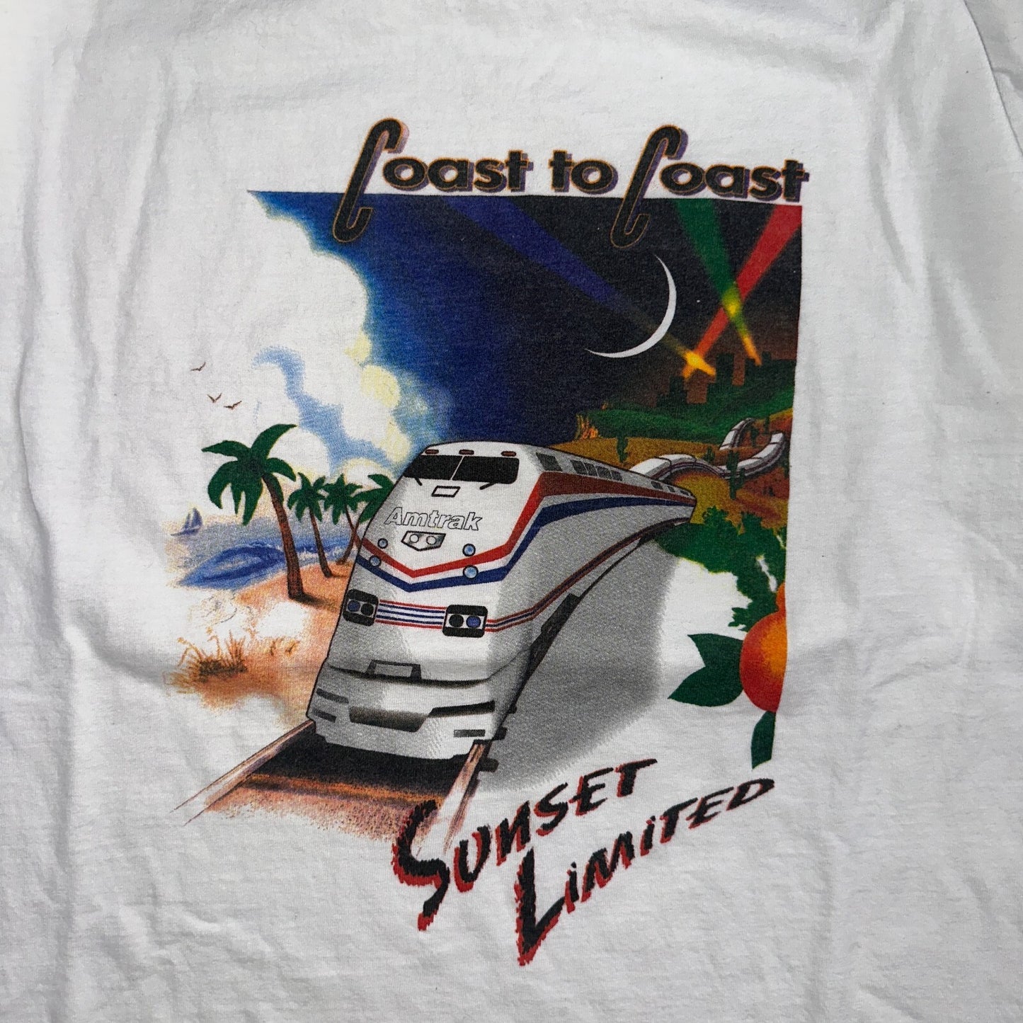 Amtrack Coast to Coast VTG T Shirt Sunset Limited Train Tracks Travel USA Sunset