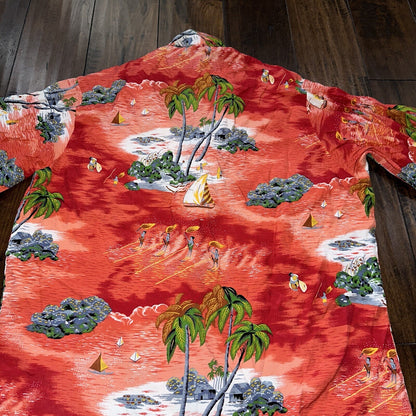 VTG OCEAN PACIFIC OP SHIRT HAWAIIAN ALOHA Rare 80s 70s Red All Over Print Crazy