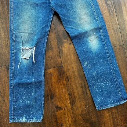 VTG 80s Levis 501 Button Fly 38x36 USA Tag Jeans Straight Wash Blue XX Act 34x31