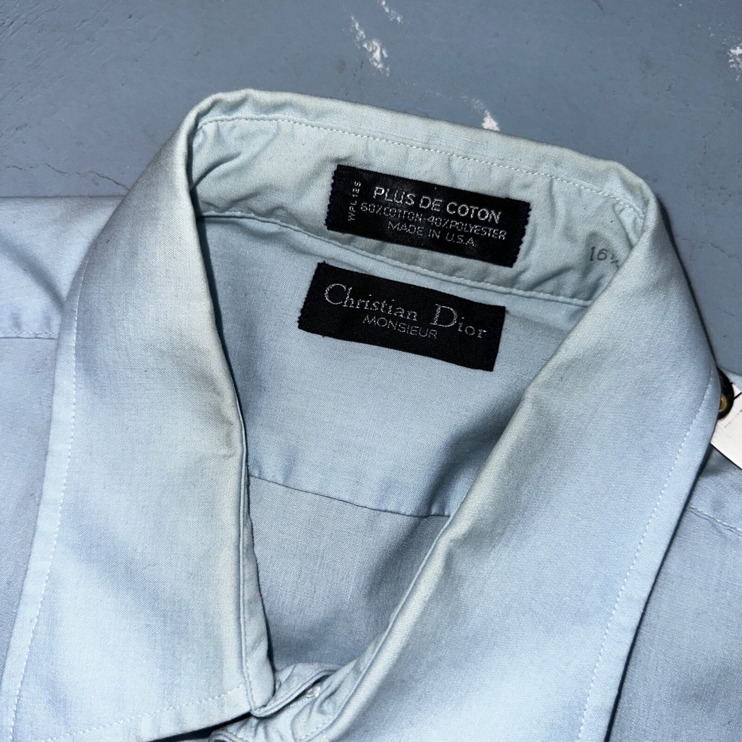 Christian Dior Vintage Men's 16.6 Monsieur Button Down Dress Shirt Blue