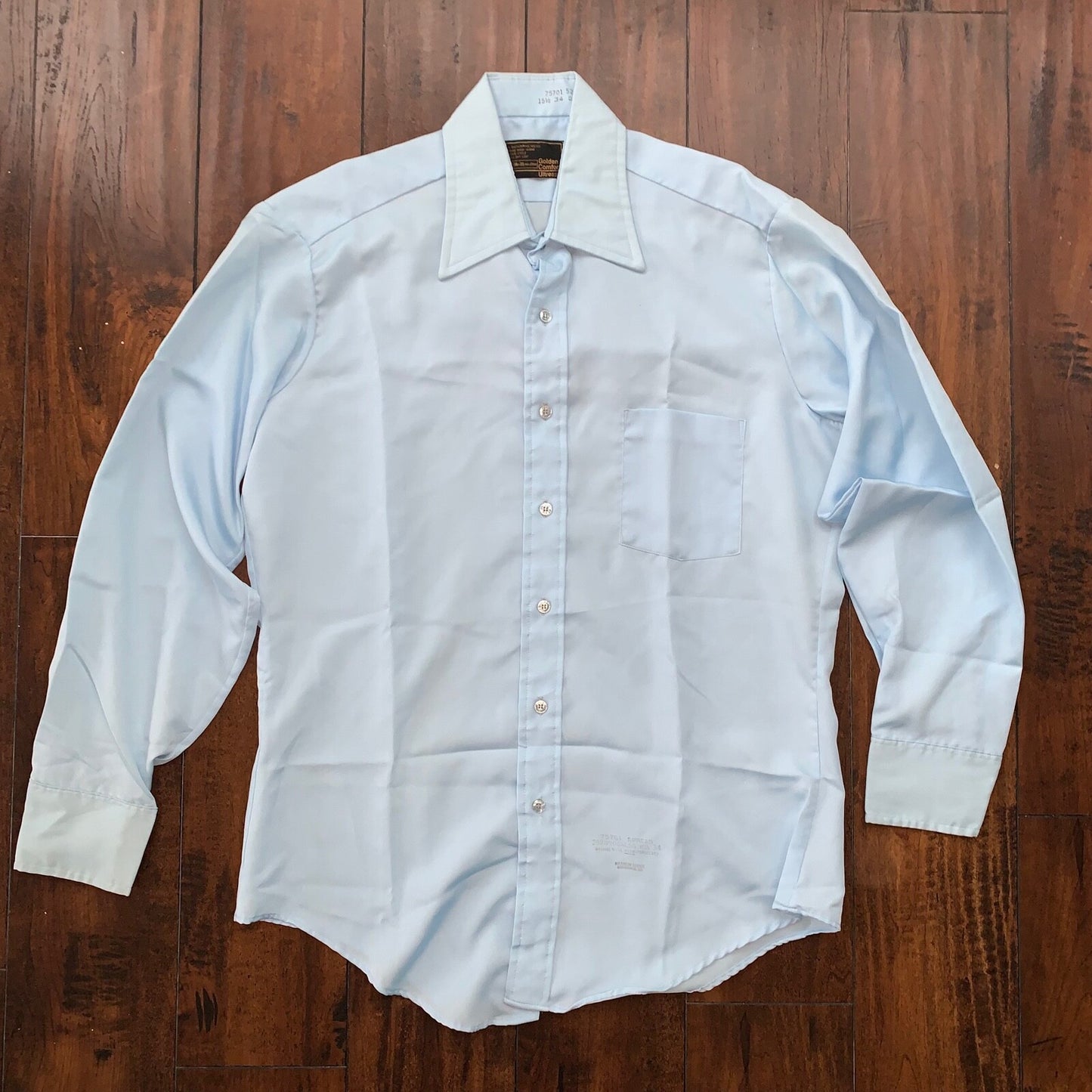 Sears Blue Vintage Button Down Work Shirt Dress 60s 70s Sanforized