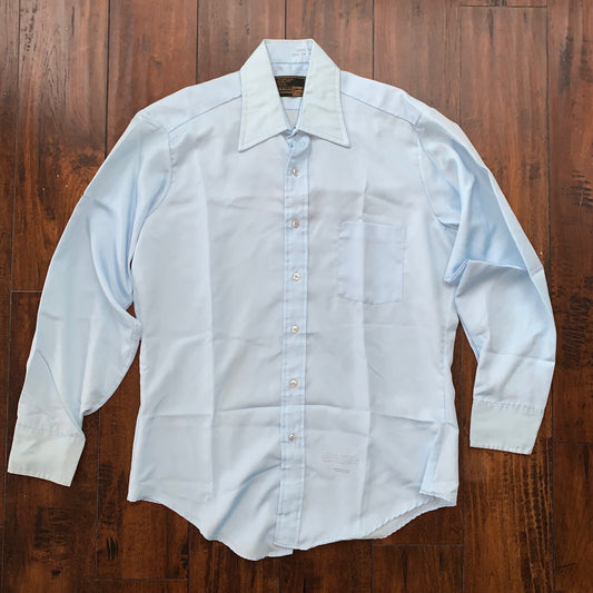 Sears Blue Vintage Button Down Work Shirt Dress 60s 70s Sanforized