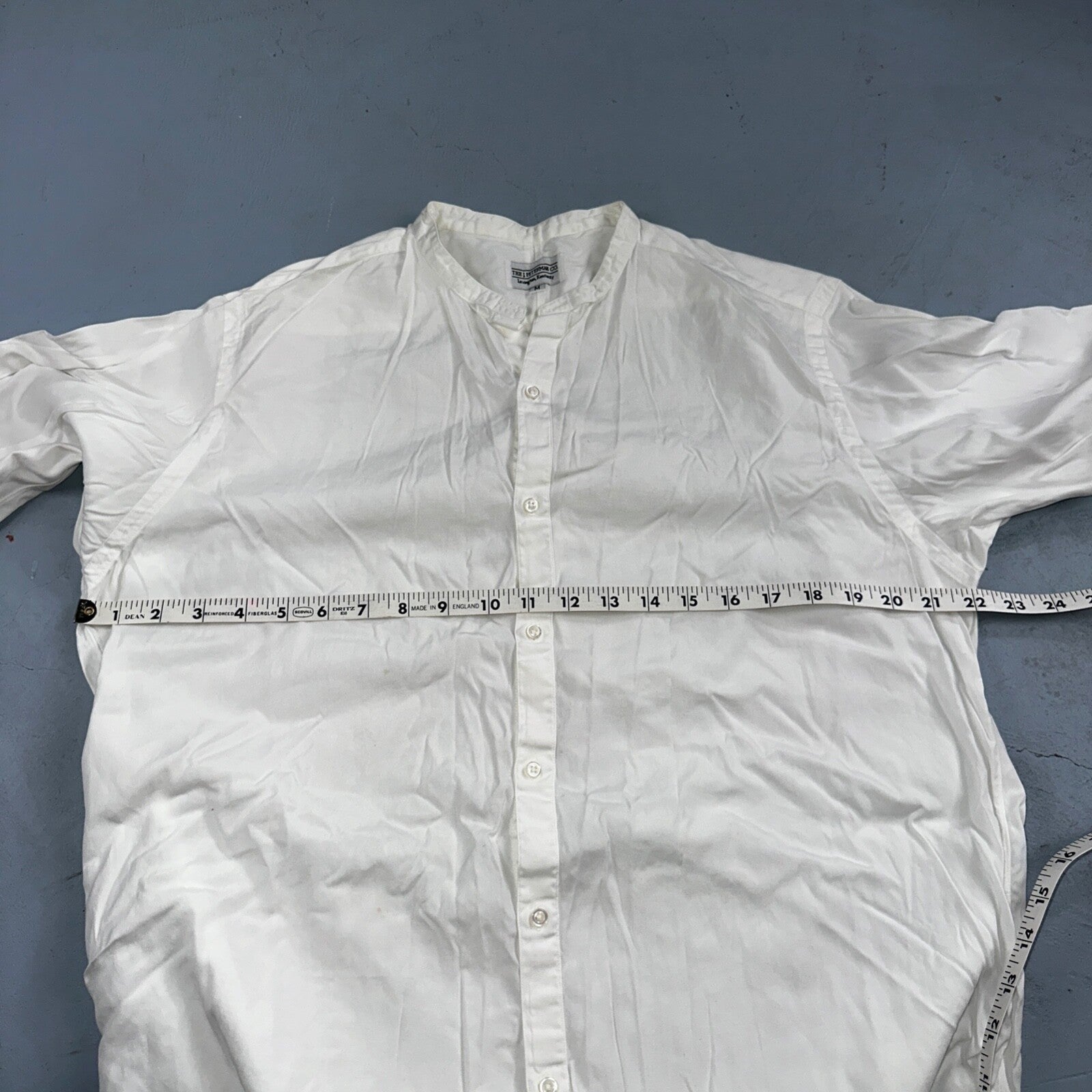 Vintage J Peterman Poet Shirt Men M White Popover Button Down Shirt Collar Less