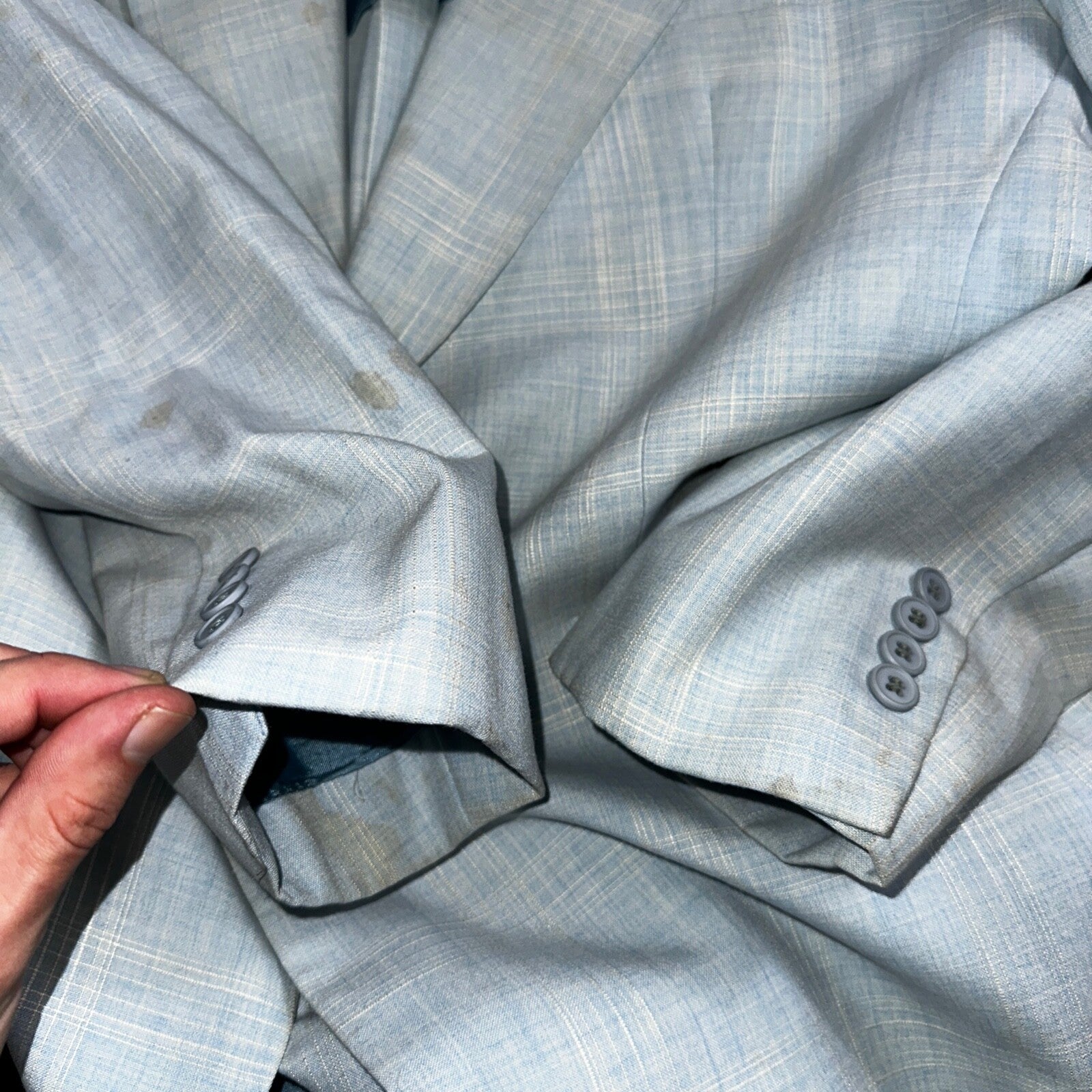 VTG Mens 3 PC Suit 44 Jacket Coat Pants Vest Plaid Rockabilly 70s Stained