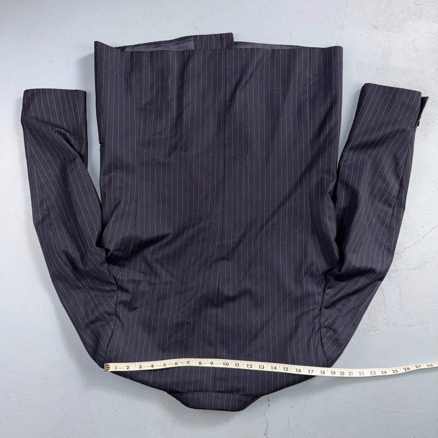 VTG Wool Suit Italy 54 Jacket Sport Coat Virgilini Double Breast Pin Stripe 80s