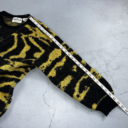 Vintage Nordstrom Brass Plum Nordic Yellow Black Wool Sweater M 80s Retro