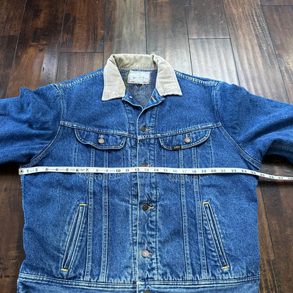 VTG Lee Storm Rider Blue Denim Blanket Lined Jacket Sz L Regular Wool USA MADE