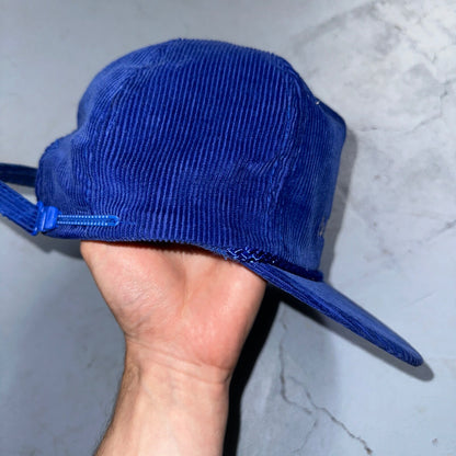 Microflect Blue Corduroy VTG Hat Cap Snapback Radio Television TV Promo Trucker