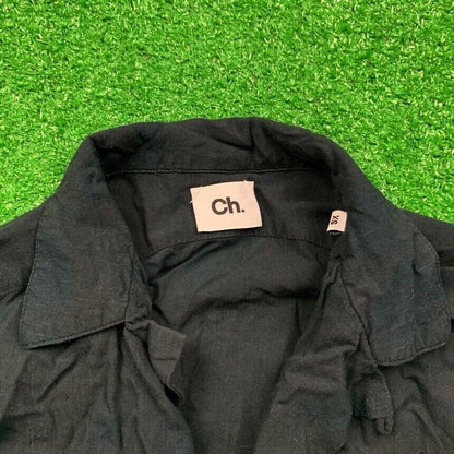 CH Carolina Herrera Black Flower Floral Button Down Dress Shirt Mens Rough VTG