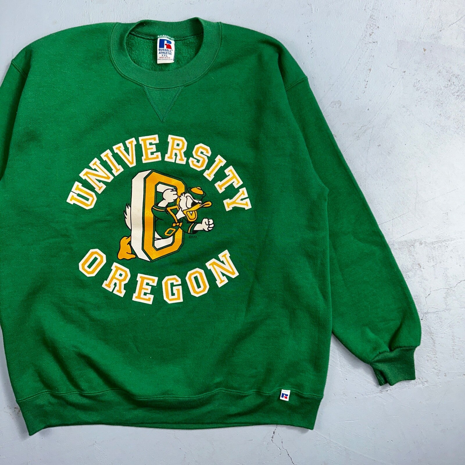 Oregon Ducks Donald Russell Athletic Sweatshirt 2XL VTG Crewneck Green 90s USA