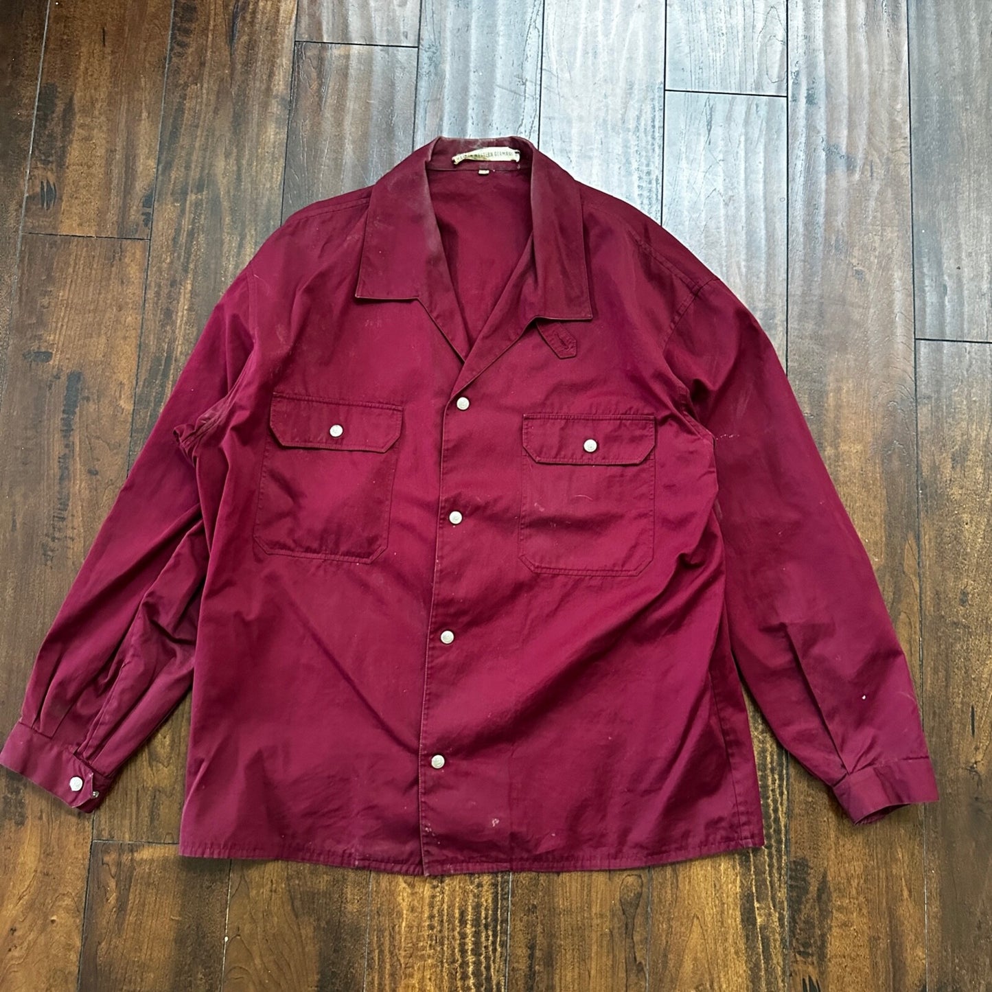 1960s 60s Jacket Shirt Bogner Germany Long Sleeve Button Snap Rockabilly Maroon