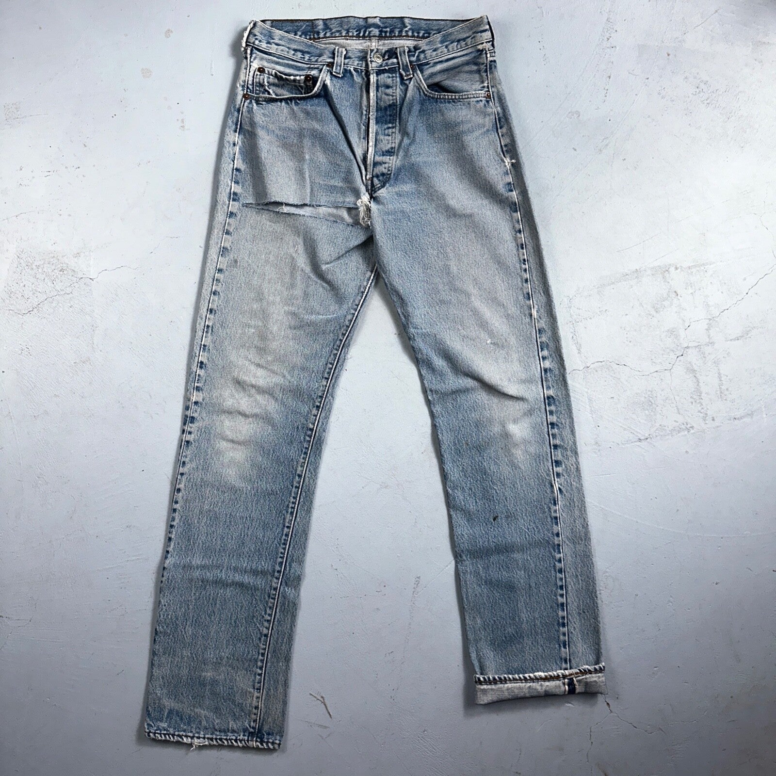 Levis 501 Vintage 80s Redline Selvedge USA XX Jeans Thrashed Light Act 30x33