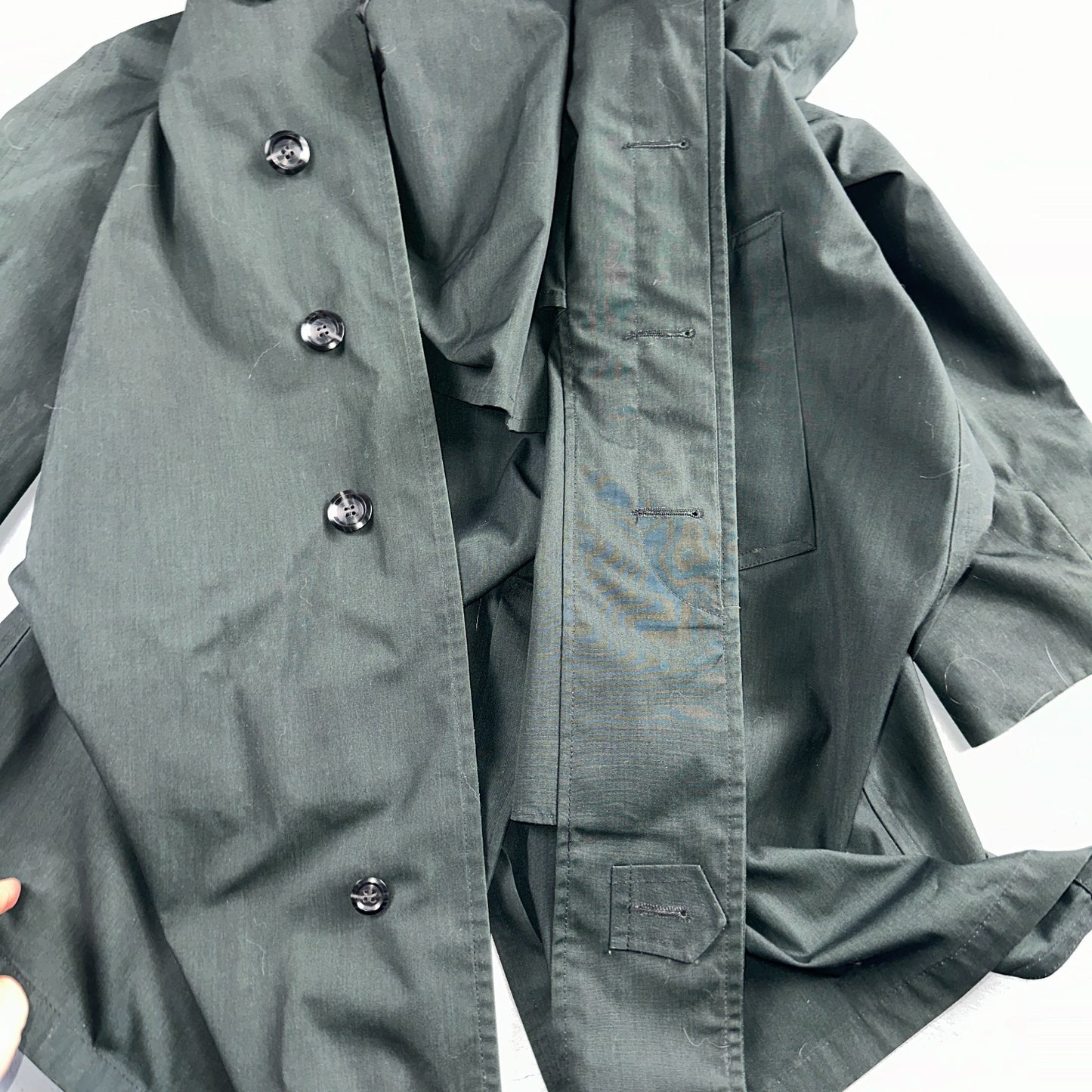 Aqaron Rain Trench Coat Mens 38 Short Green Long Sleeve Button Long Jacket