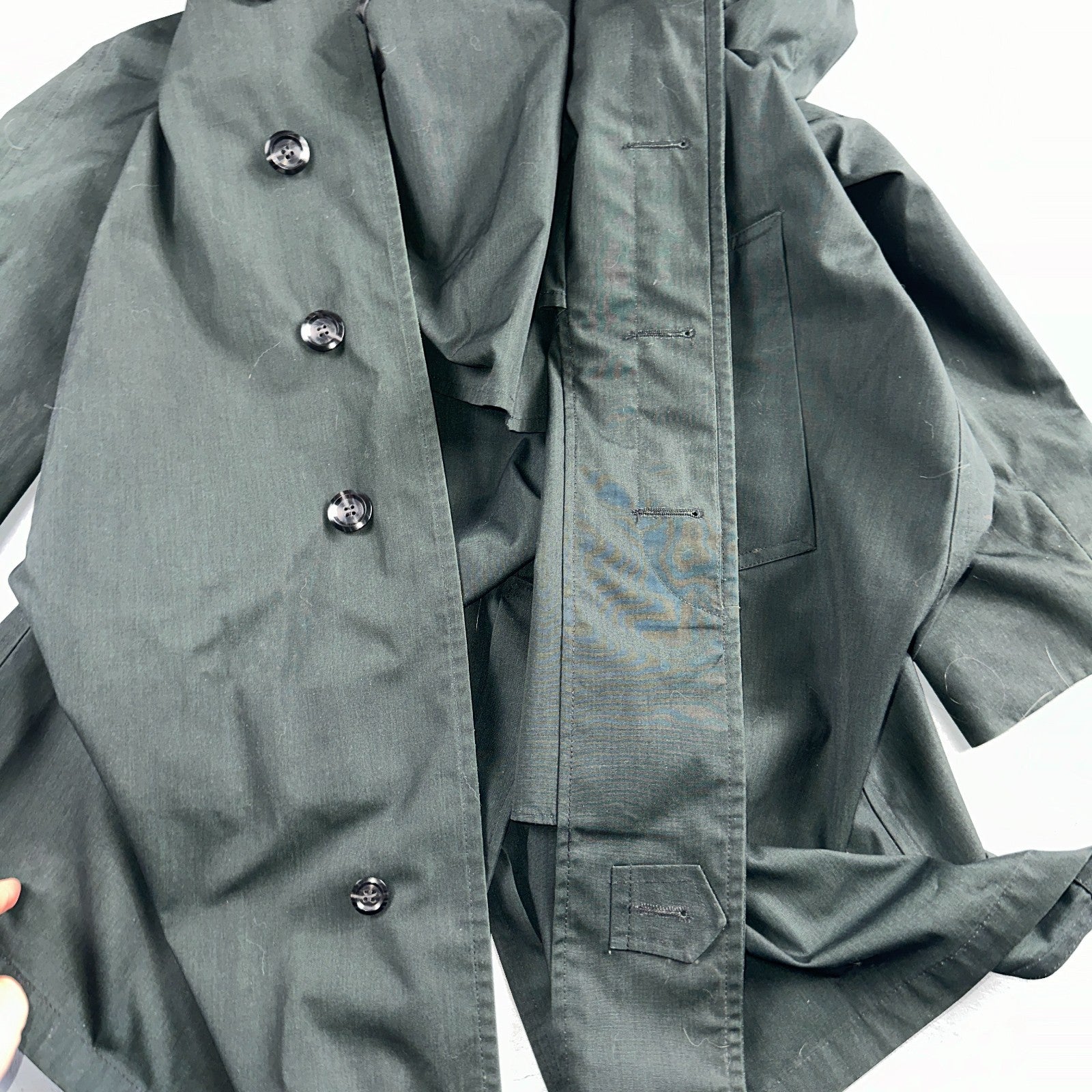 Aqaron Rain Trench Coat Mens 38 Short Green Long Sleeve Button Long Jacket