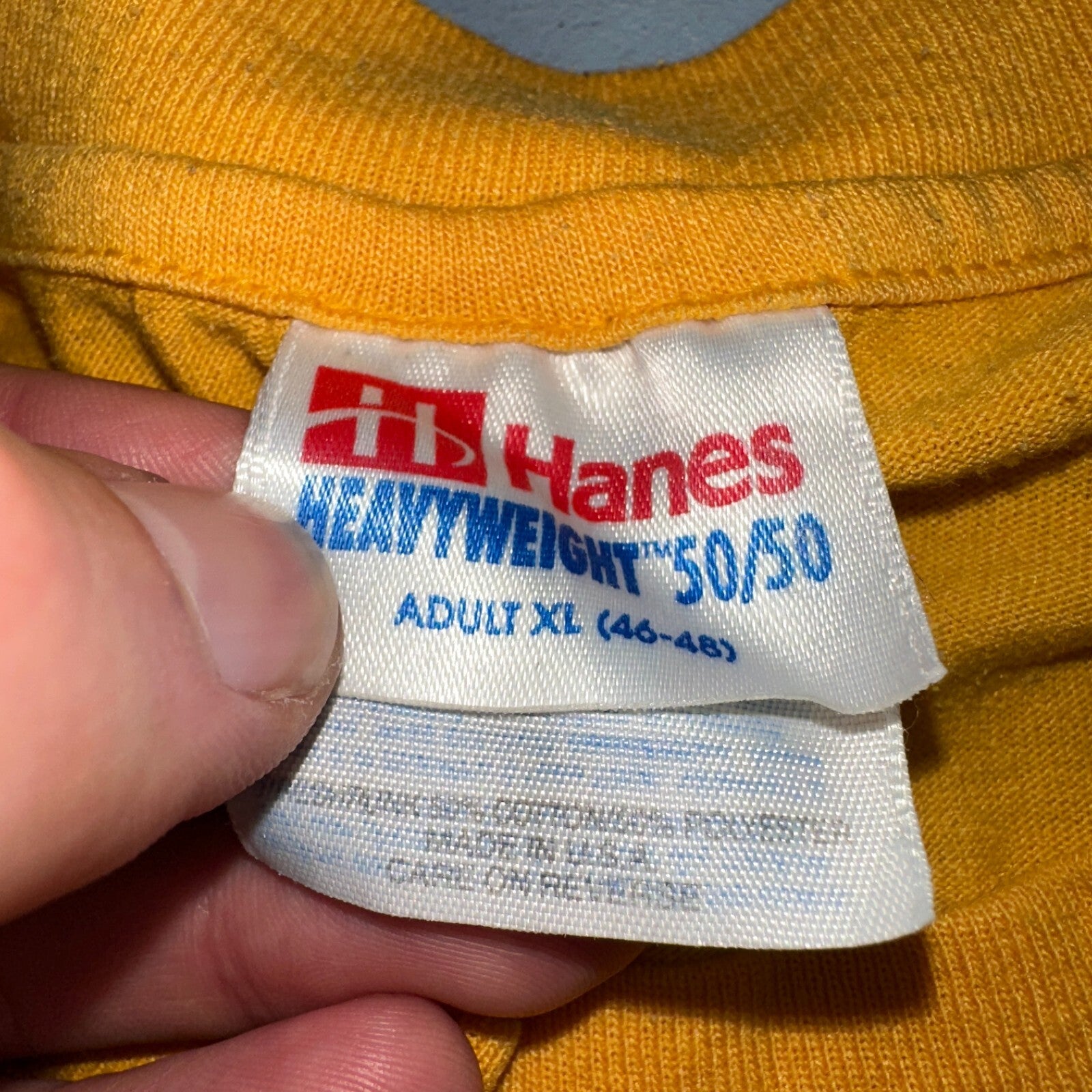 Hanes Blank Yellow Single Stitch VTG T Shirt XL USA No Print Graphic Basic