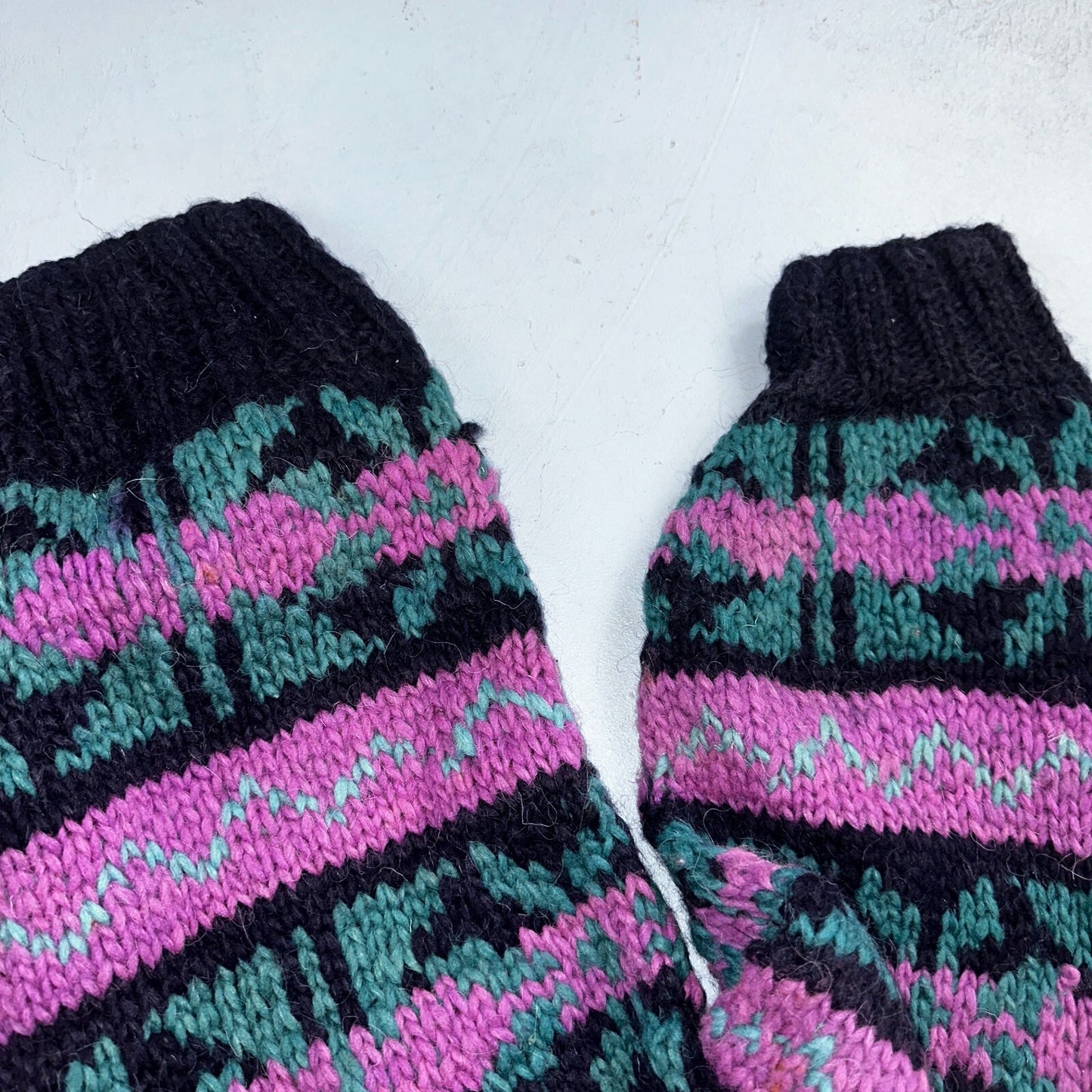 VTG World Class Sweater Purple Striped Wool Hand Made Aztec Geometric 1970s