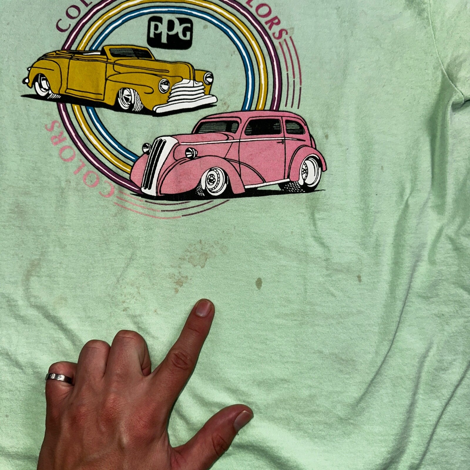 Cars Muscle Classic Engine VTG T Shirt USA Anvil Green Colors PPG Single Stitch