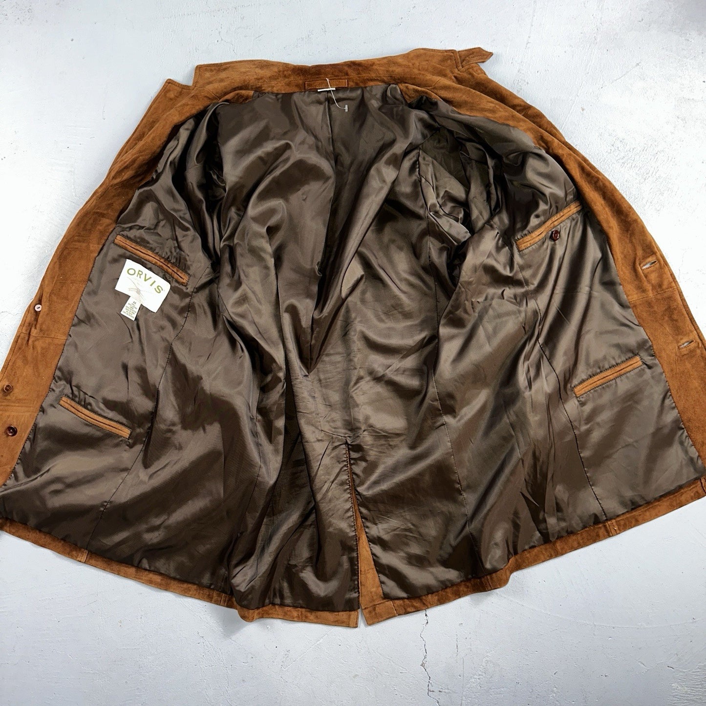 Orvis Mens 44 Suede leather blazer sport coat Lined jacket Brown Pockets