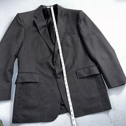 VTG Botany 500 Couture 42 USA MADE 2Pc Black/Gray Pinstriped Wool Suit