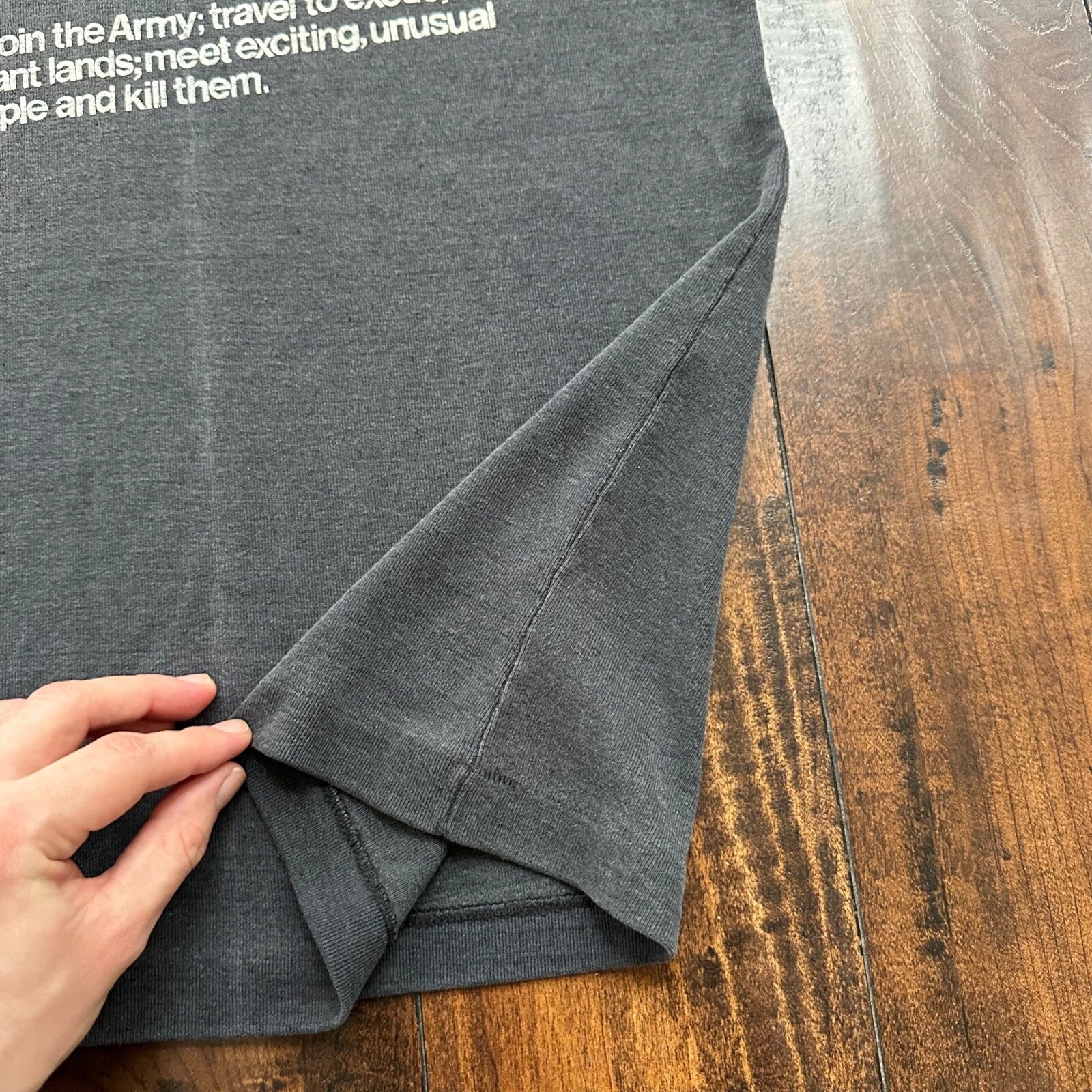 Join The Army RARE Vintage T Shirt 80s Tank Military Text Kill Humor USA Country