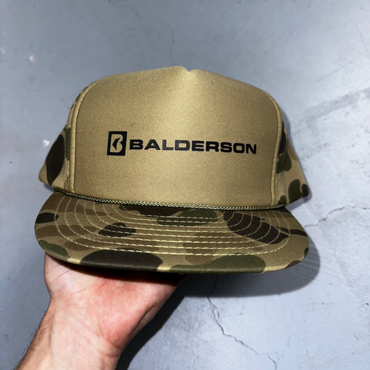 Balderson Camo Green 80s VTG Hat Cap Snapback Otto Trucker Hunting Woodland