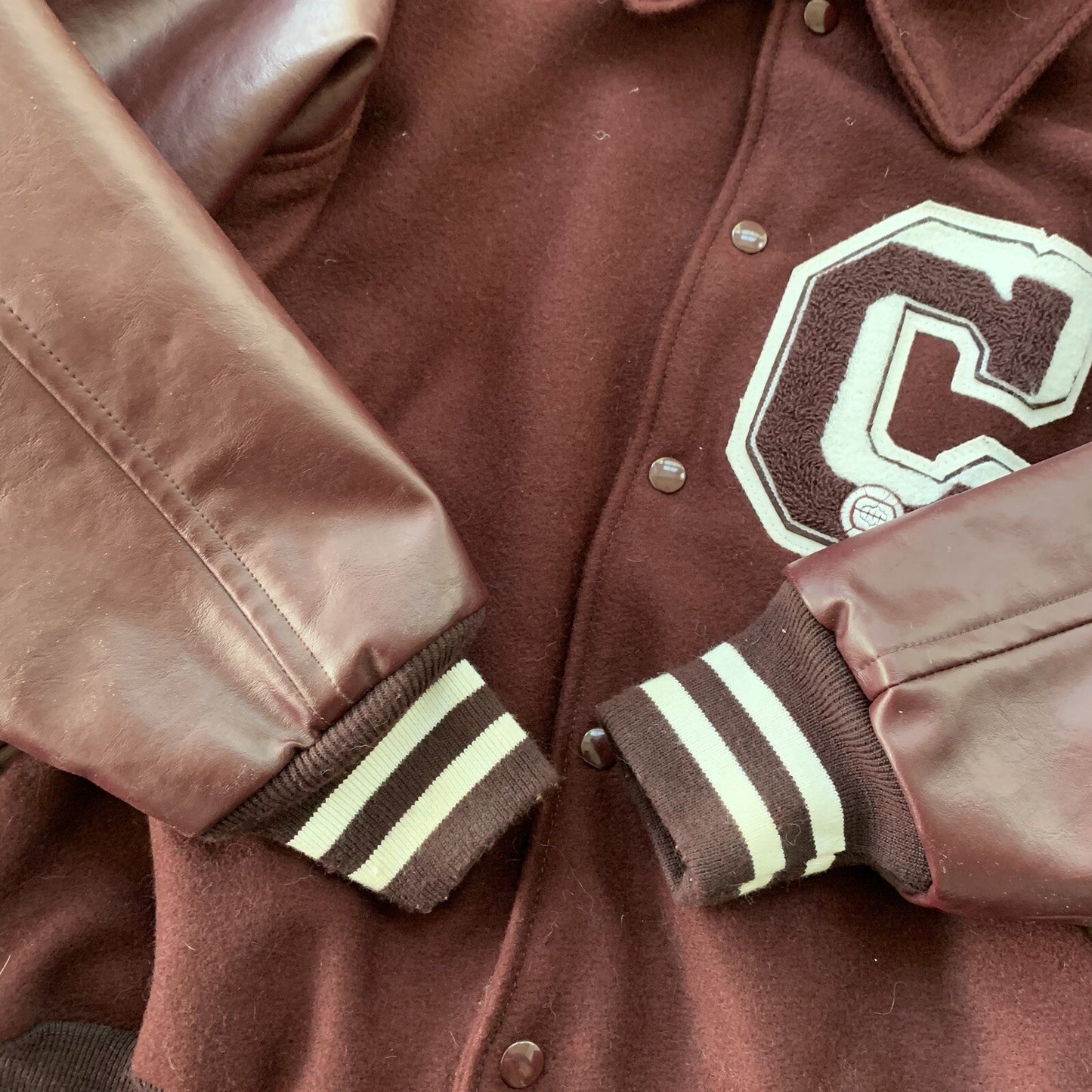 VTG Awards USA Varsity Wool Leather Jacket Burgundy Lettermen Large 70s 80s