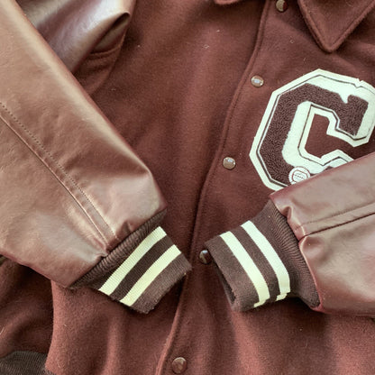 VTG Awards USA Varsity Wool Leather Jacket Burgundy Lettermen Large 70s 80s