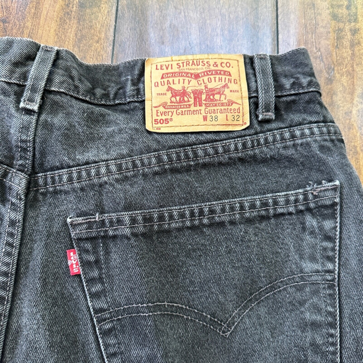 Levis 505 Vintage 90s Straight Leg XX Mexico Jeans 38x32 Black Wash Act 33x30