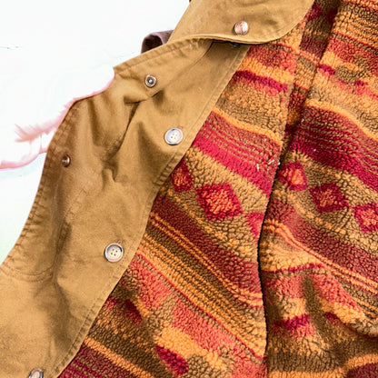Vintage LL Bean Aztec Fleece Lined Womens Canvas Long Button Duster Coat M