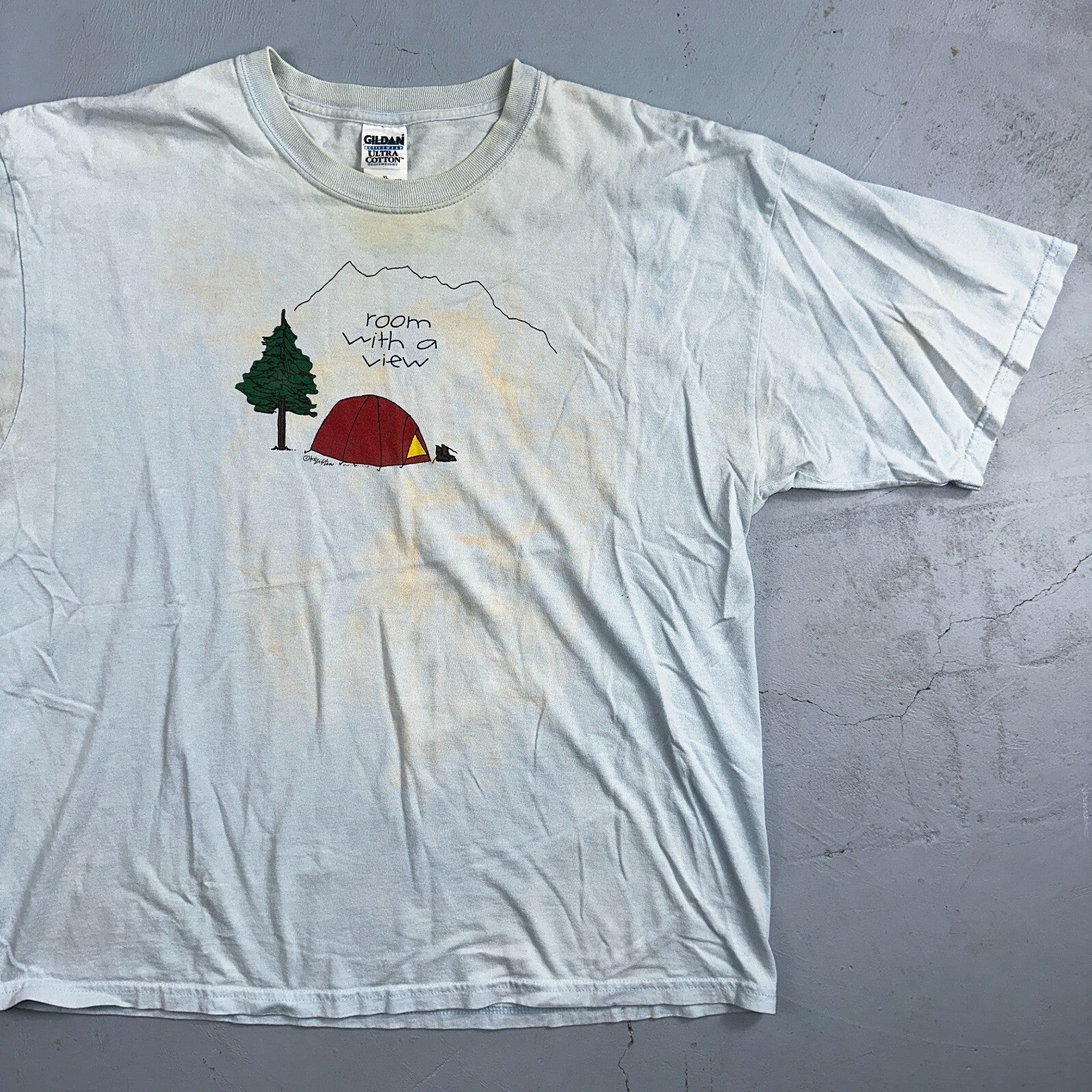 Hiking Room With A View VTG T Shirt Funny Camping Camp Hike Travel USA Y2K