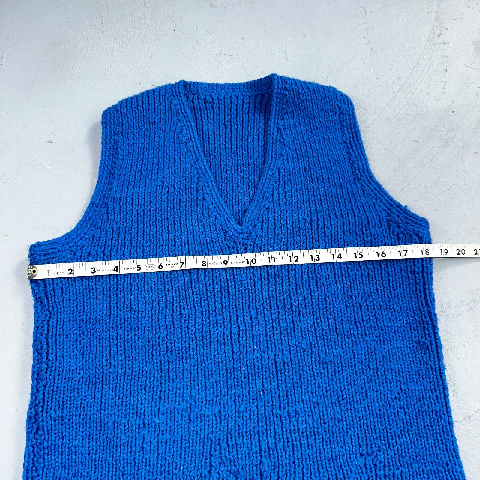 VTG Blue Vest Knitted Sleeveless Sweater Pullover Handmade Knit 70s 1970s