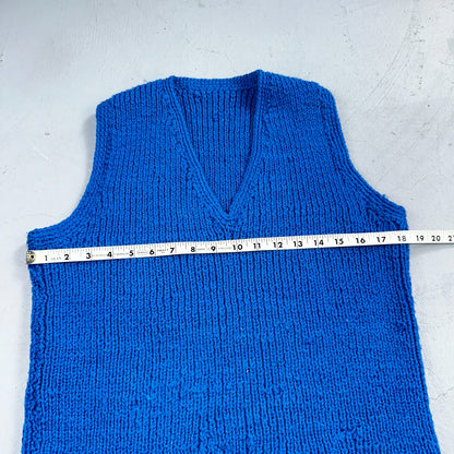 VTG Blue Vest Knitted Sleeveless Sweater Pullover Handmade Knit 70s 1970s