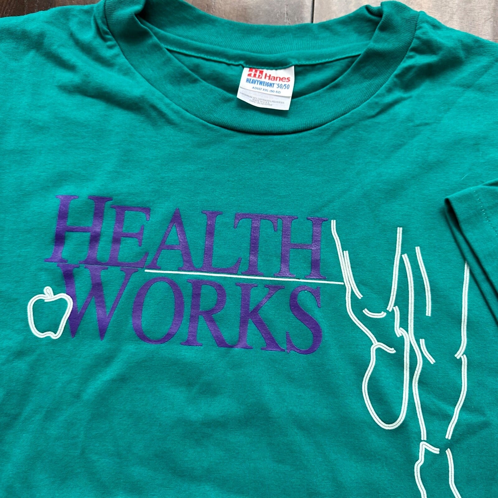 Health Works Gym Single Stitch XXL Vintage T Shirt Apple Big Cool Green Hanes