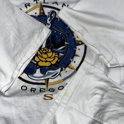 Oneita Portland Oregon 90s VTG T Shirt Single Stitch Compass Hiking Rose 1997