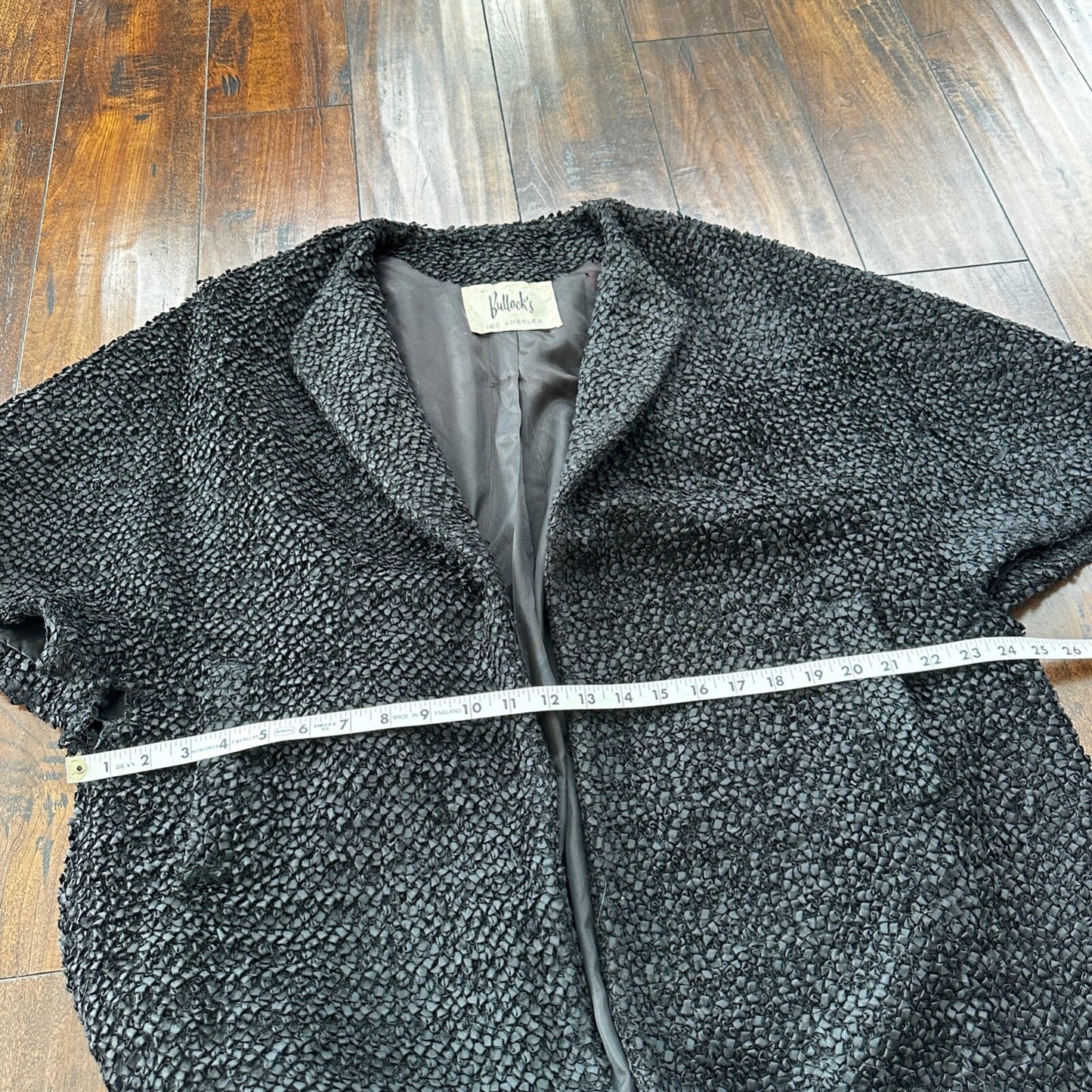 VTG 1960s Bullock’s Womens Shrug Coat Jacket Cute Fall Poly Black Rockabilly 60s