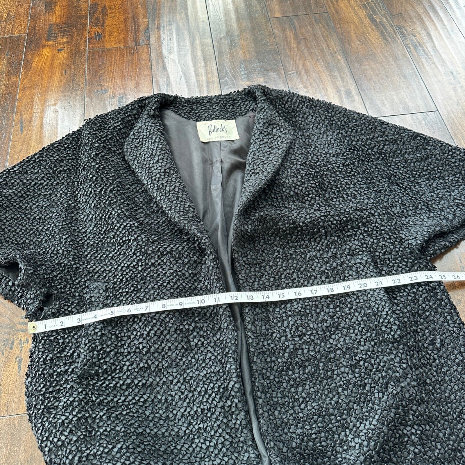 VTG 1960s Bullock’s Womens Shrug Coat Jacket Cute Fall Poly Black Rockabilly 60s