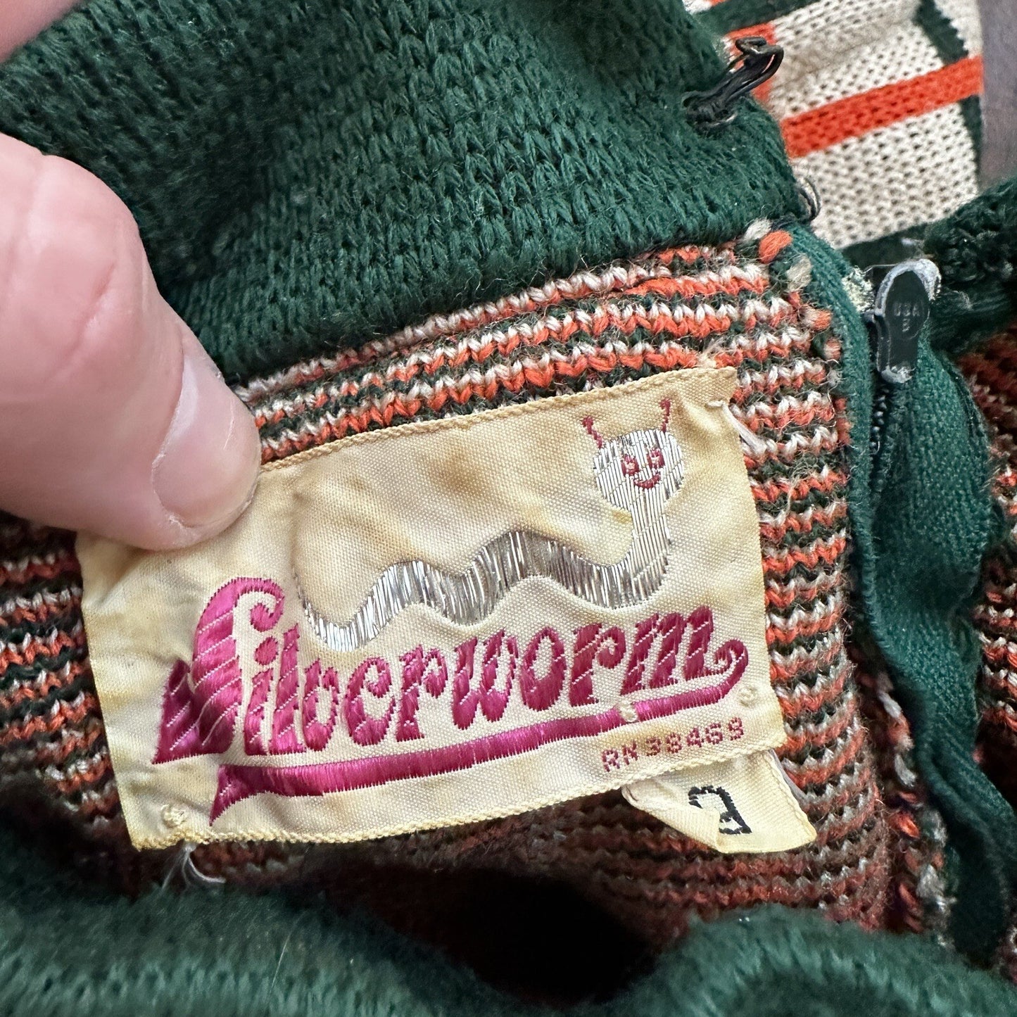 Silverworm Vintage Rockabilly Orange Green Dress Sweater 1960s 60s Checker