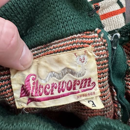 Silverworm Vintage Rockabilly Orange Green Dress Sweater 1960s 60s Checker