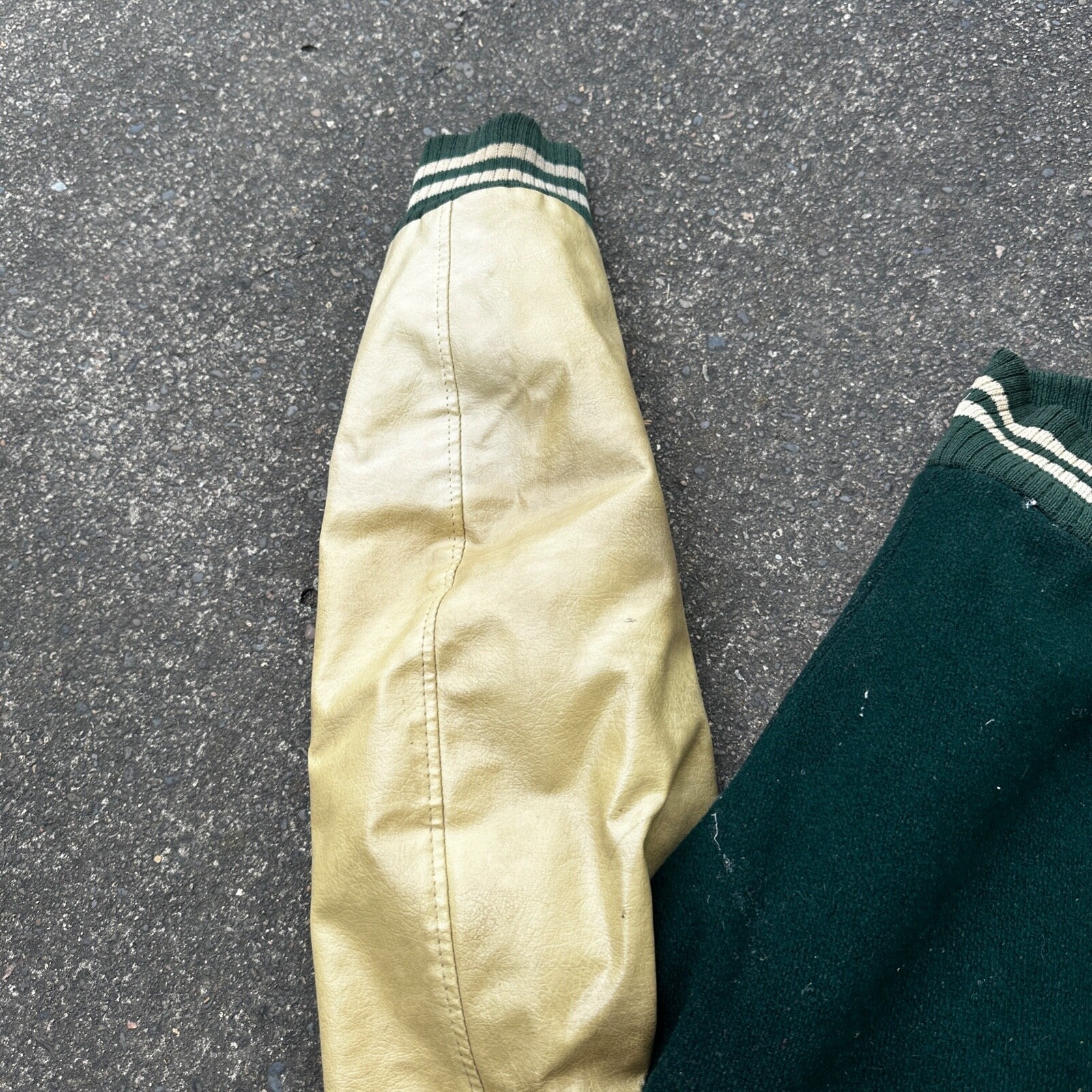 Vintage Letterman Jacket Green White Leather Wool TOM Named Simple Basic 1960s