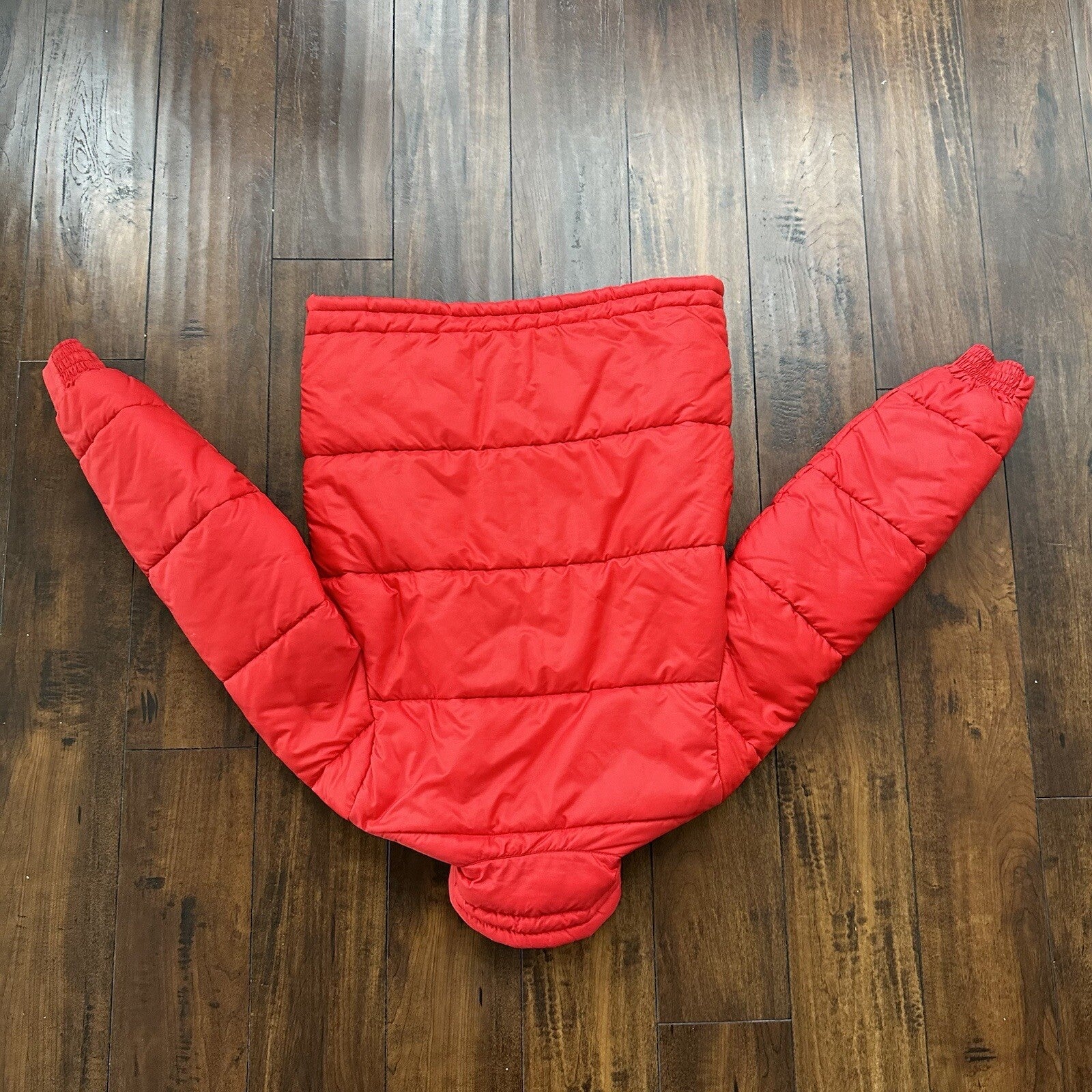 Vintage 60s Red Down Insulated Quilted Puffer Jacket M 1960s 70s Rockabilly