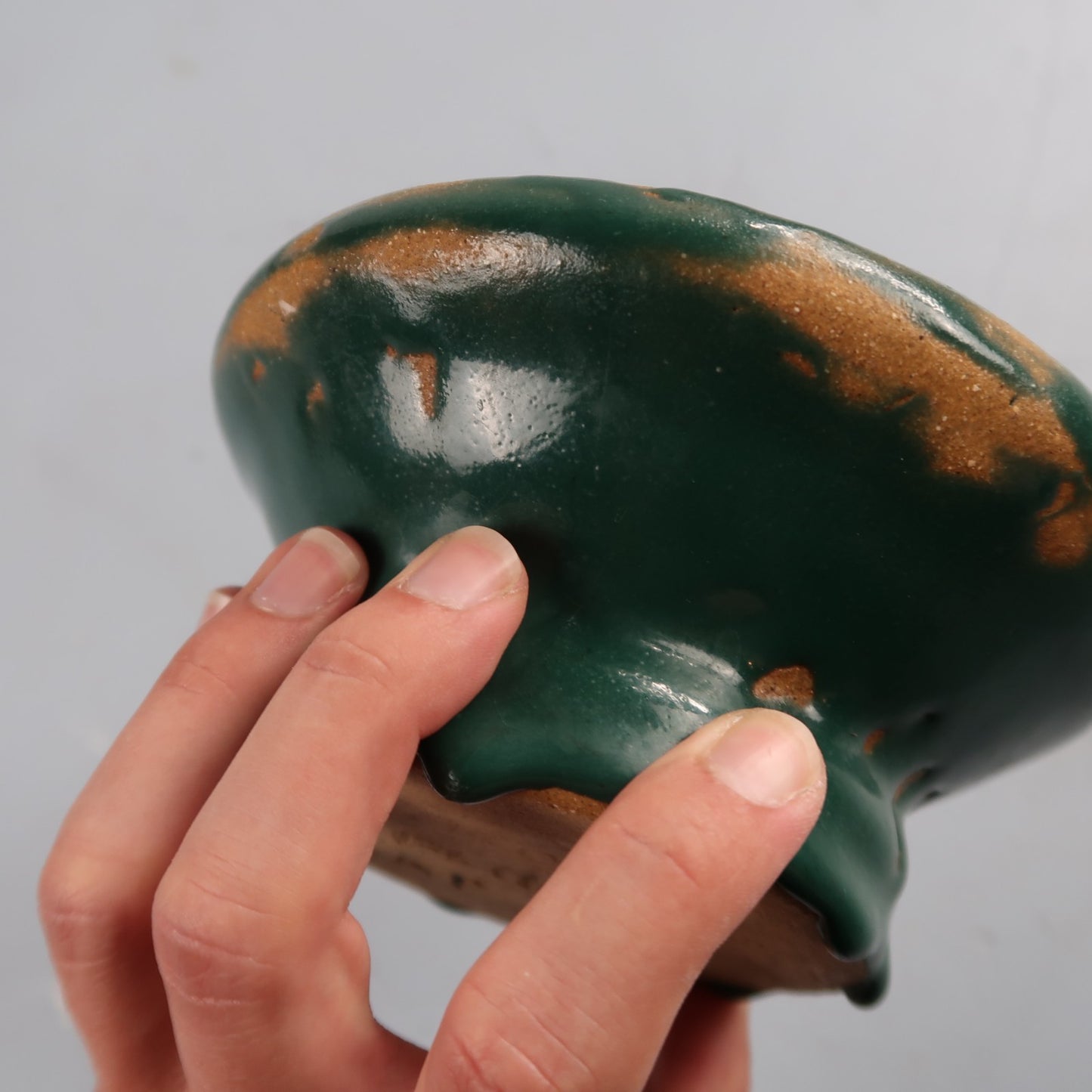 Green Glazed Small Size Motif Bowl Cute Ceramic Green VTG 90s Handmade Art Folk