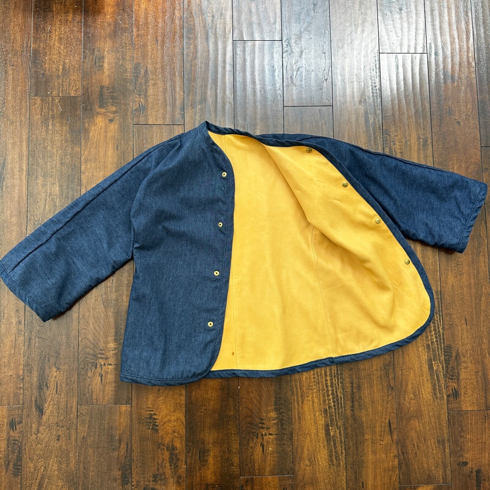 1960s Rockabilly Reversible Denim Leather Jacket 60s 70s RARE Yellow Blue Anorak
