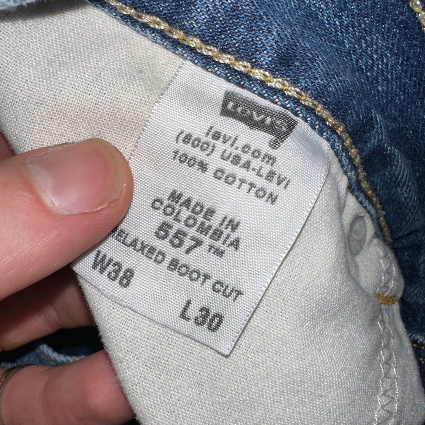 Vintage Levis 557 Jeans Mens 38x30 Blue Relaxed Boot Fit Cowboy Tag Size 37x25