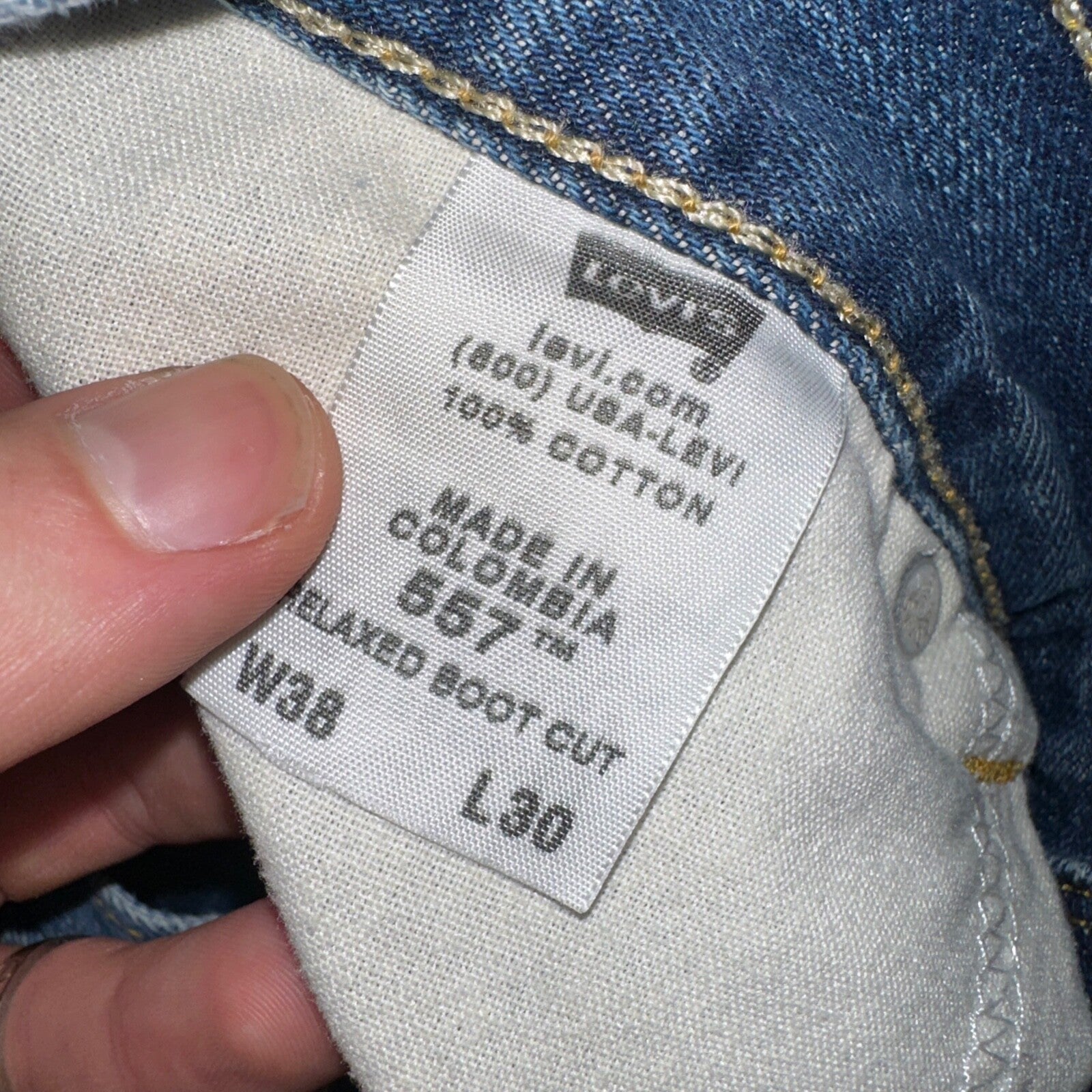 Vintage Levis 557 Jeans Mens 38x30 Blue Relaxed Boot Fit Cowboy Tag Size 37x25