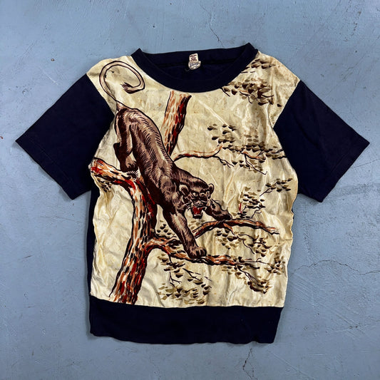 VTG Penneys Novelty Boys T Shirt Size 16 1950s Black Panther Rockabilly Sukajan