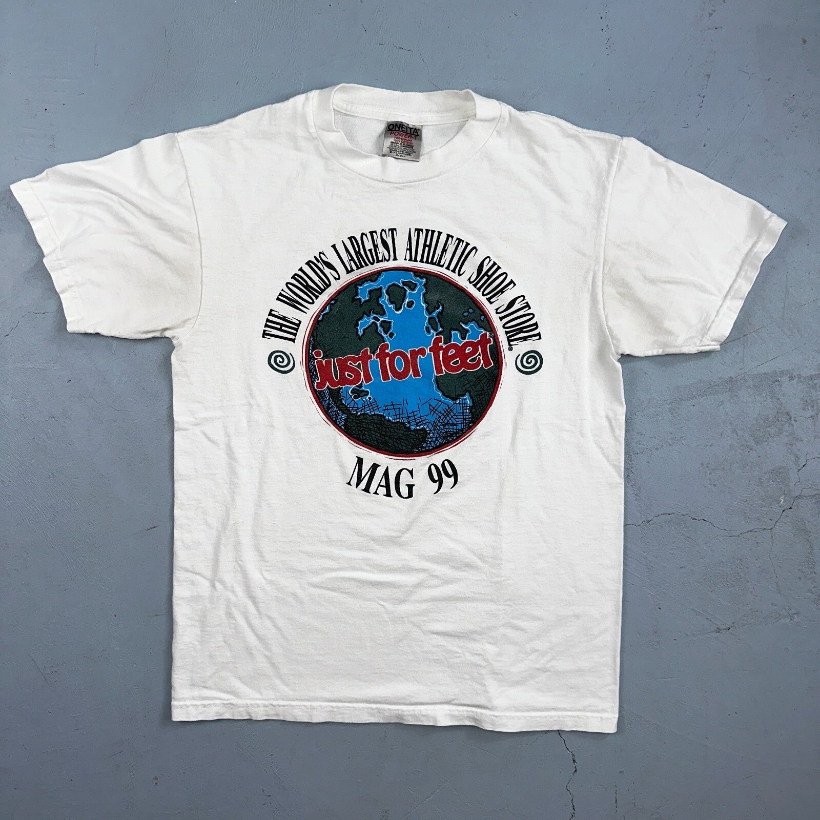 Oneita Just For Feet 1999 VTG T Shirt 90s Promo Evian Sponsors Graphic Lennox