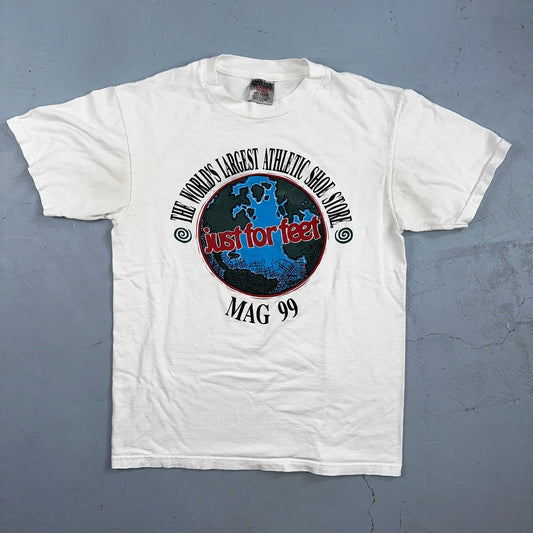 Oneita Just For Feet 1999 VTG T Shirt 90s Promo Evian Sponsors Graphic Lennox